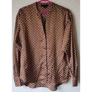 Sanctuary Brown Button Down Shirt with White Floral Pattern